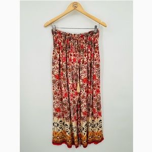 Nicole Miller Floral Boho Maxi High Waist Smocked Skirt Size Medium Pockets